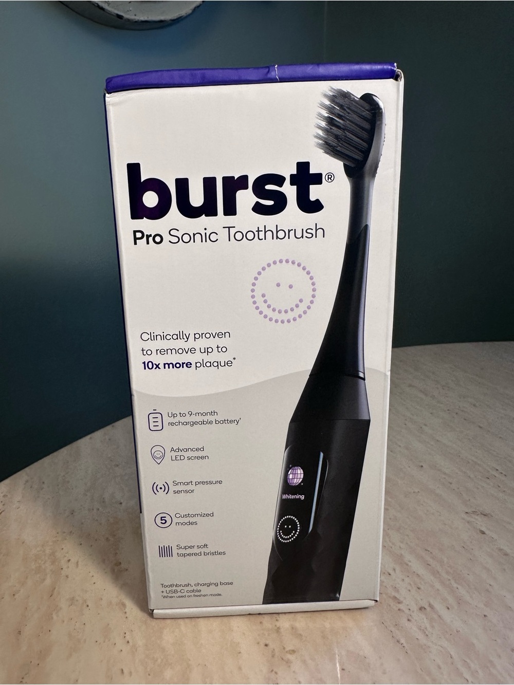 Burst Pro LED Screen Smart Pressure Sensor  Sonic Toothbrush 5 Modes Black NEW